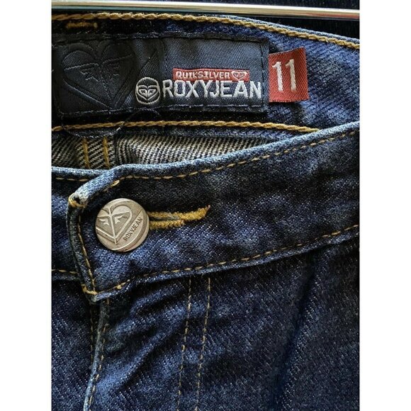 Roxy Bootcut Blue Denim Jeans 11 Dark Wash 5 Pockets Relaxed Cotton 32x29 Logo - Picture 7 of 9